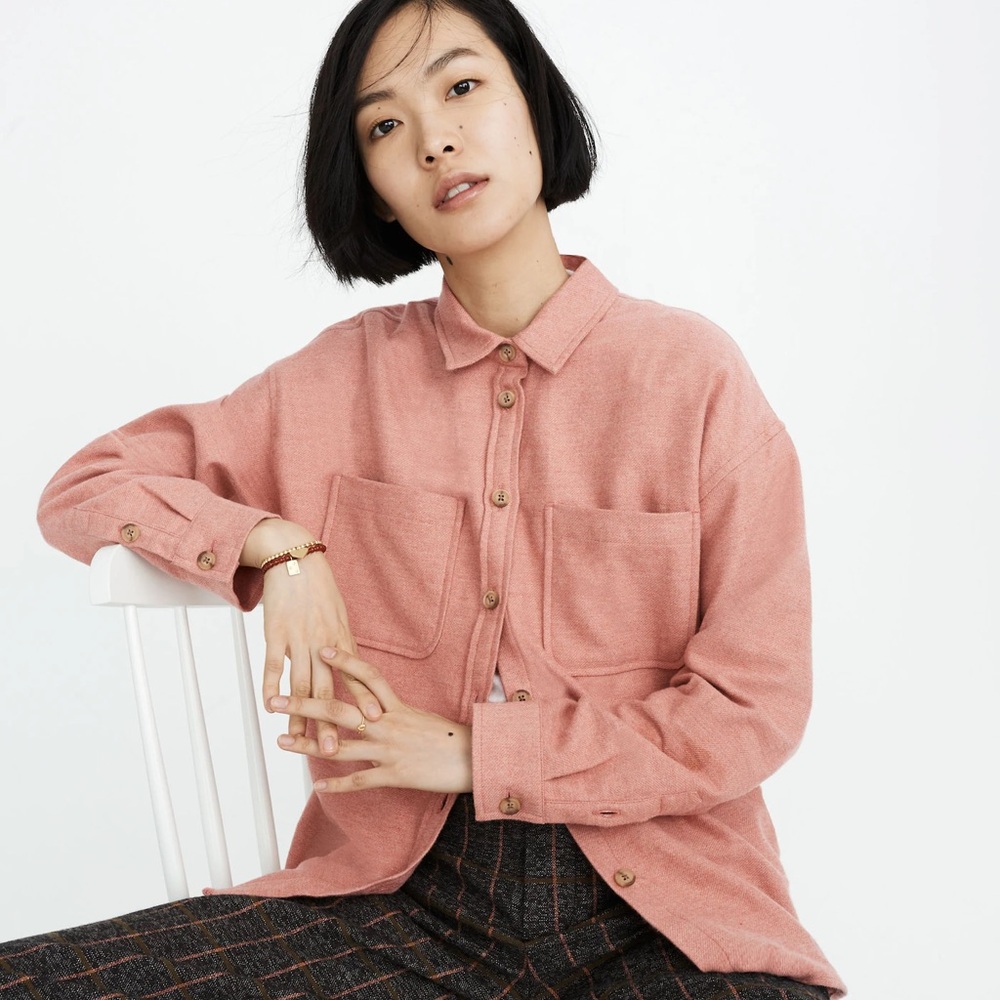 Madewell Heathered Pink Rose Maple Glow Flannel Shirt Jacket M